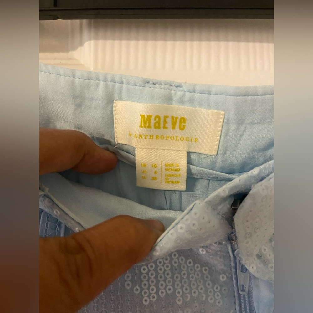 T36- MAEVE Baby Blue Sequined Pleated Wide Leg AVERY Trouser - Picture 3 of 9